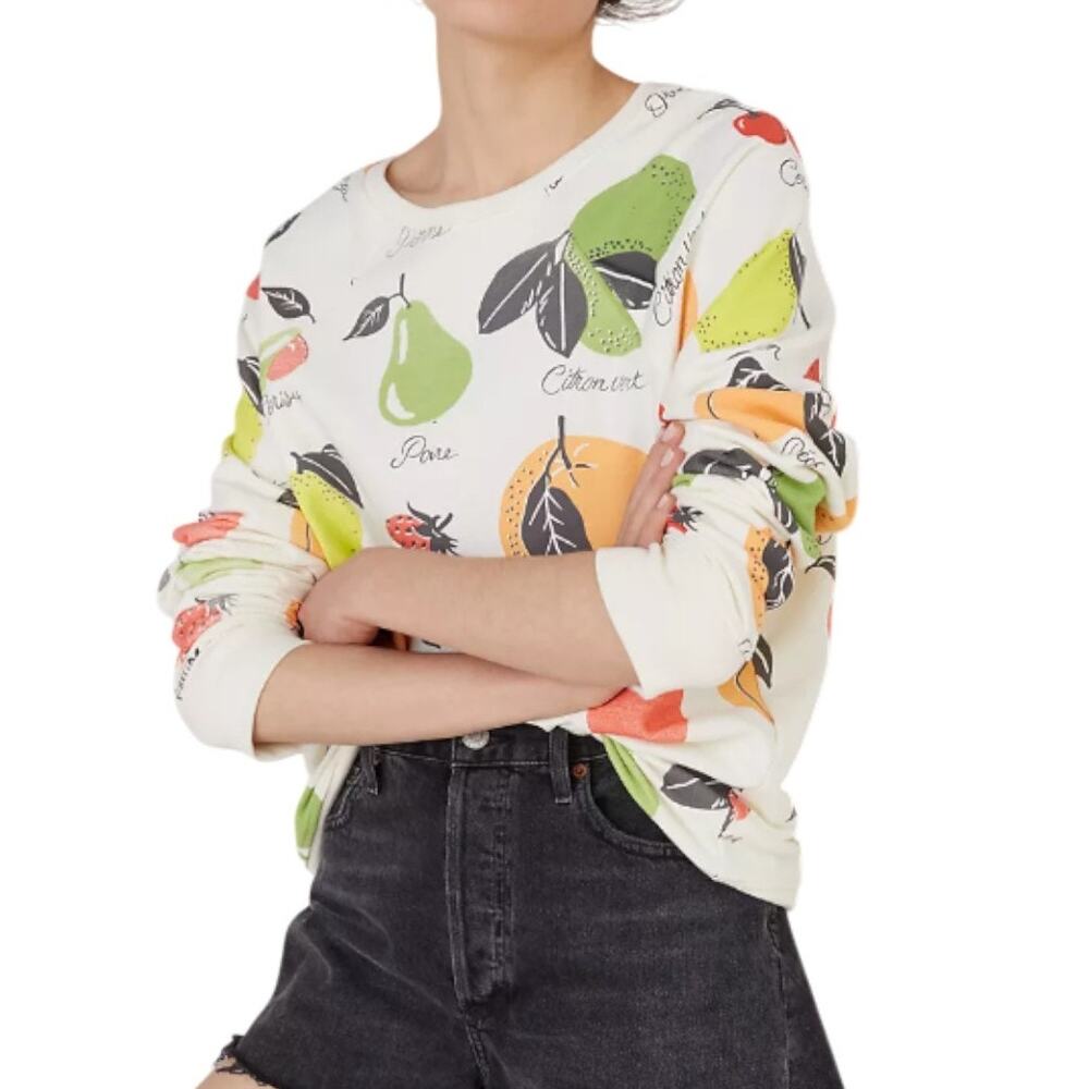 Anthropologie Back When White Fruit Medley Pullover Sweatshirt